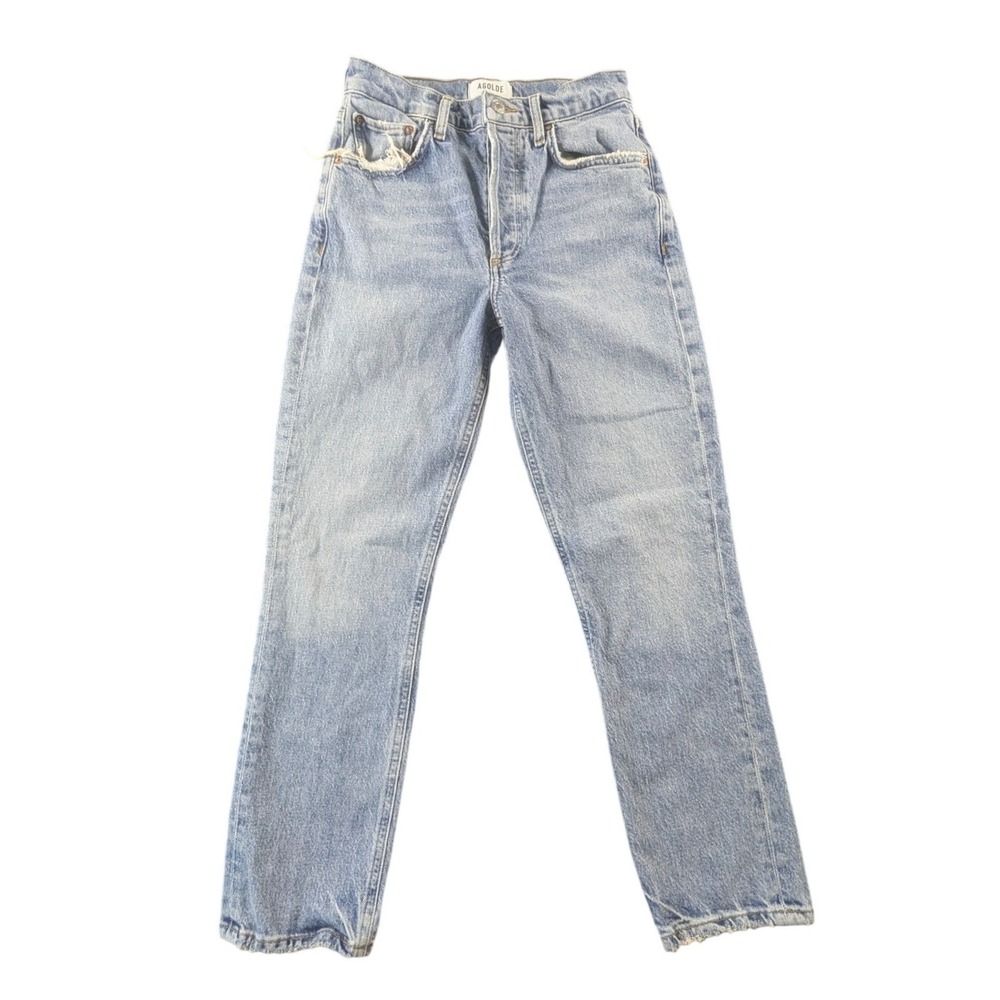 AGOLDE High‎ Waist Straight Leg Jeans Light Wash Size 24 Riley Crop Distressed